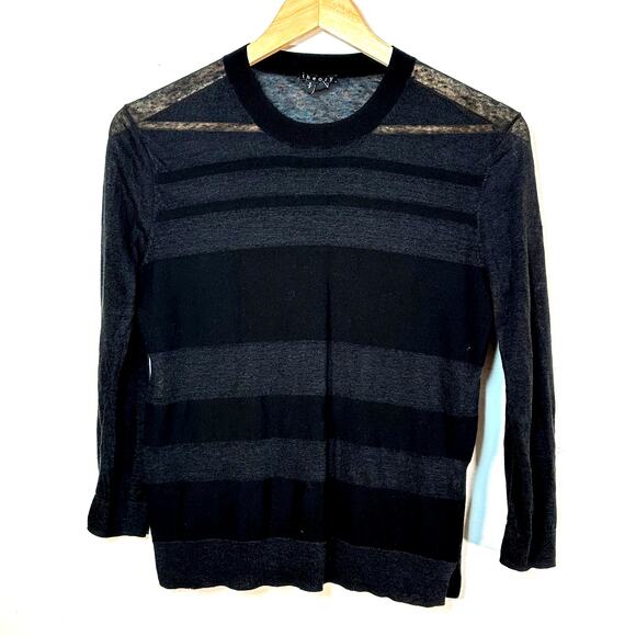 Theory linen blend semi sheer striped top woman’s S GUC neutral capsule - Picture 1 of 11
